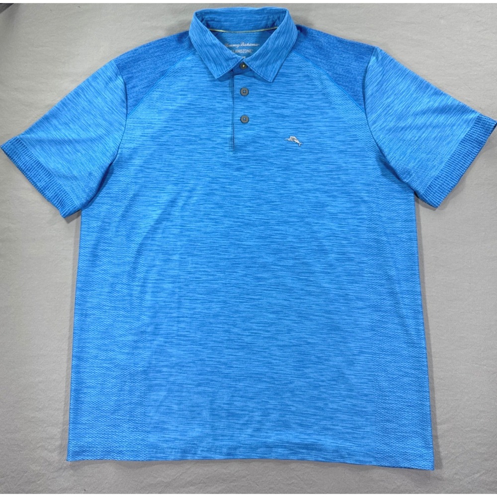 TOMMY BAHAMA IslandZone Polo Shirt Mens M Voyager Blue Palm Coast Performance‎